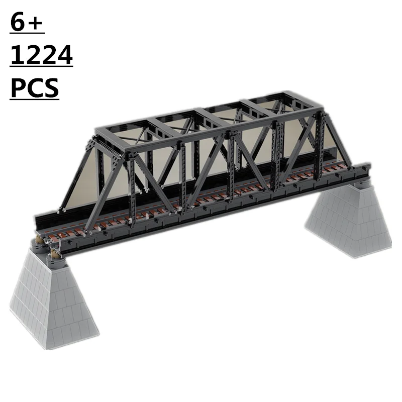 

Creative streetscape technology building block train iron truss railway bridge DIY assembling children's toy gift model MOC
