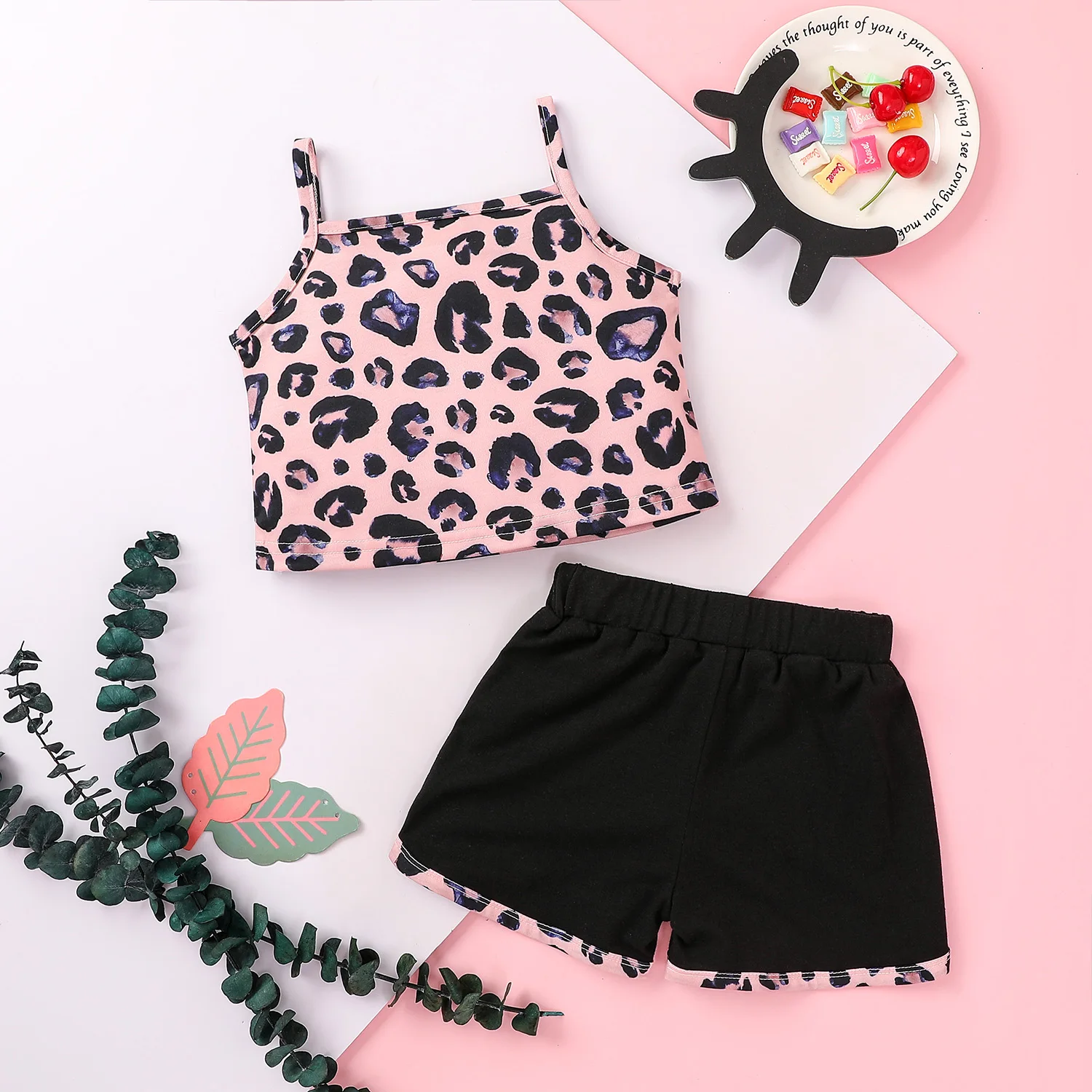 

2021-03-11 Lioraitiin 2Pcs Set 1-5Years Toddler Baby Girl Summer Clothing Sleeveless O-Neck Leopard Printed Vest Top Shorts