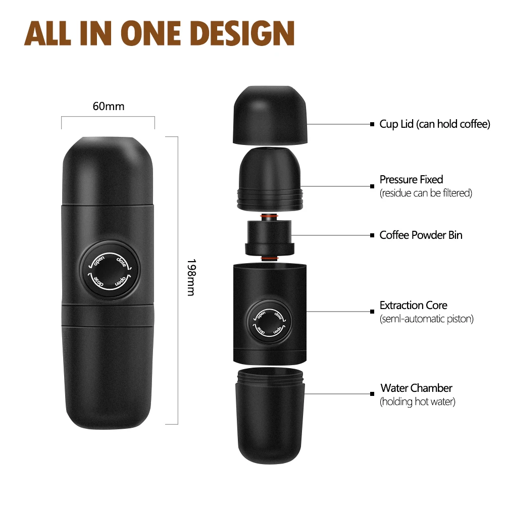 

Mini Portable Coffee Machine Pressure Espresso Manual Handheld Espresso Coffee Maker For Car Travel Camping Hiking Home Office