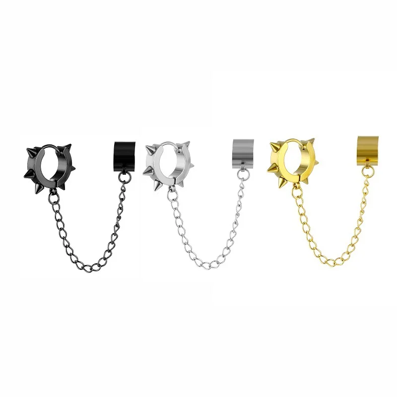 

New Fashion Stud Earrings Punk Stainless Steel Chain Ear Bones Clip For Teens Women Men Ear Cuffs Jewelry 1Pcs Silver Earrings