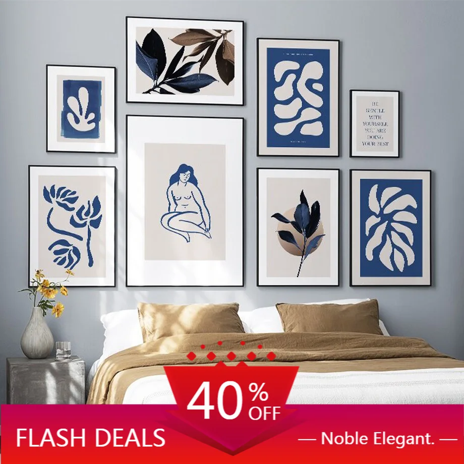 Рождественская Картина на холсте Абстрактная Настенная картина синяя линия