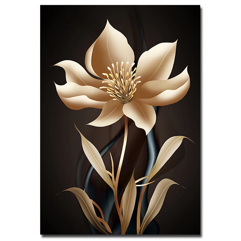 

Abstract Black Golden Flower Wall Art Canvas Painting Nordic Posters and Prints Wall Pictures for Living Room Modern Home Decor
