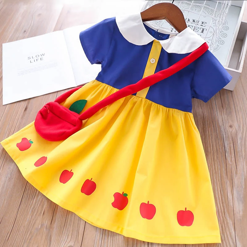 Girls Princess Dress with Apple Bag Summer Sweet Kids Dresses for Girl 2 3 4 5 6 Year Children Clothing Baby Toddler Costume | Детская