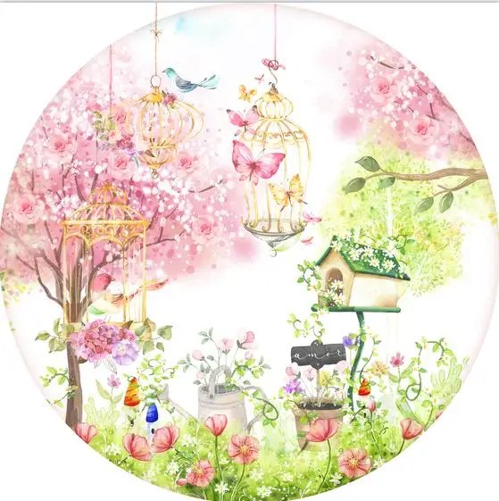 Тканевый фон для фотосъемки с изображением сада птичьего домика летнего дня