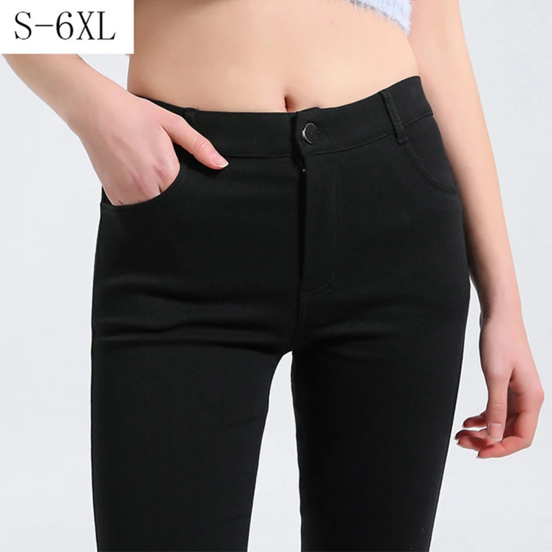 Женские брюки размера плюс 6XL, весенние модные однотонные обтягивающие черные леггинсы с высокой талией, женские брюки-карандаш, обтягивающие брюки