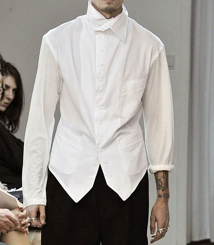 

Новинка 2021, Модная хлопковая рубашка в европейском и американском стиле для подиума, Мужская индивидуальная рубашка с асимметричным воротн...