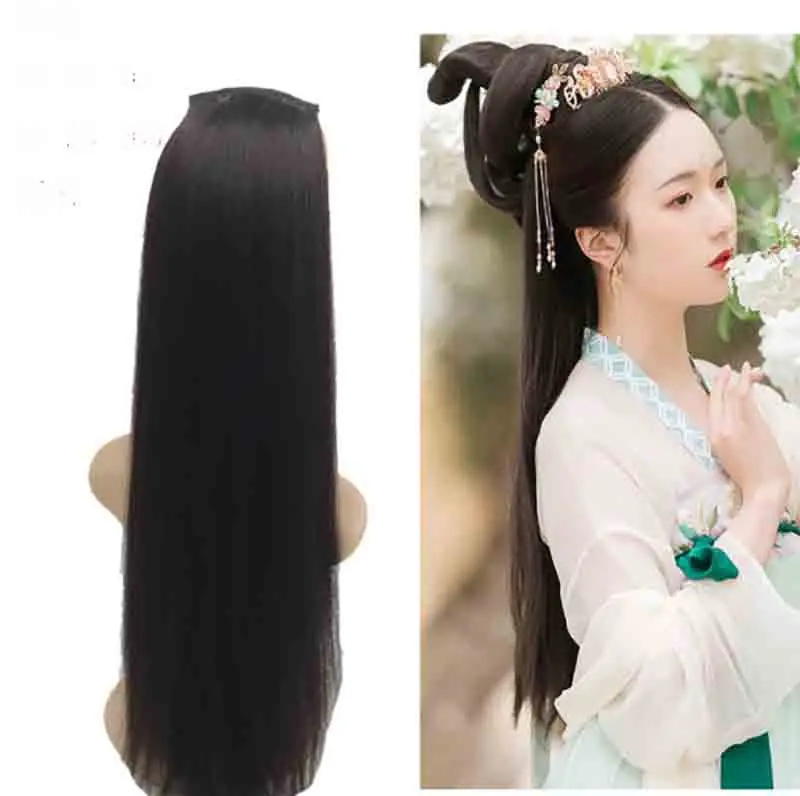 

Черные и коричневые длинные парики женские китайские древние парики ханьфу реквизит для косплея Updo Длинные прямые парики для женщин