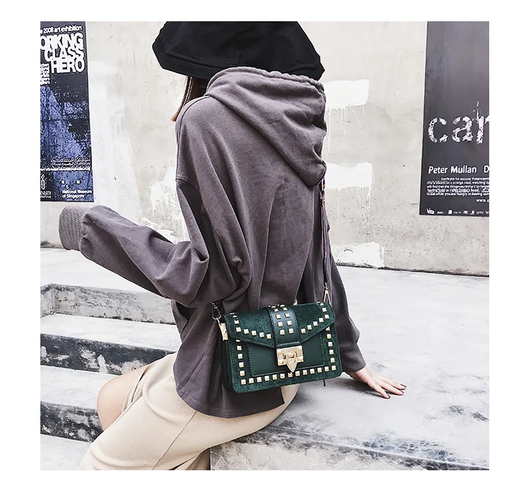 

Autumn rivet small bag for female new trend women bag Korean broadband frosted small square bag one-shoulder bag cross-body bag