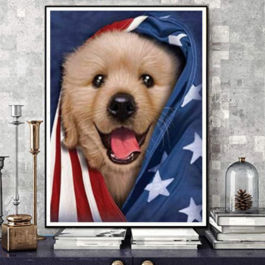 Алмазная живопись 5D сделай сам животное собака флаг США полная вышивка крестиком