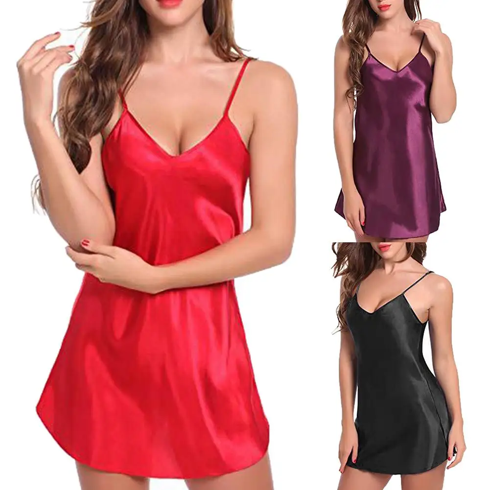 

2019 New Women Nightwear Sexy Sleepwear Solid Color V Neck Nightdress Plus Size Mini Slip Sleepwear Nightwear pijama mujer