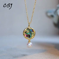 csj natural abalone shell akoya pearl pendant sterling 925 silver fine jewelry necklace for women wedding party gift