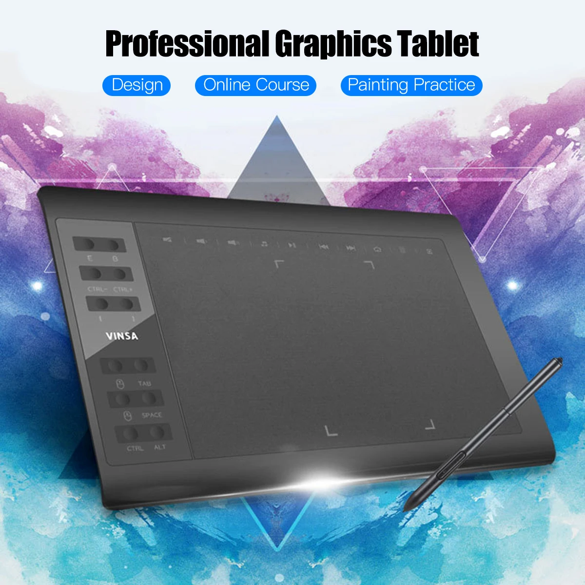 

Professional Graphics Drawing Tablet 10x6 Inch 12 Express Keys 8192 Levels Battery-Free Stylus Nibs/Pen Clip Support PC/Laptop