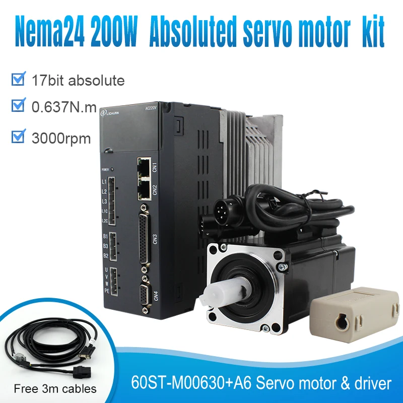 Nema24 60 мм 200 Вт 0.637n.m 60ST 0630 3000 об/мин Серводвигатель и серводвигатель 17bit абсолютный