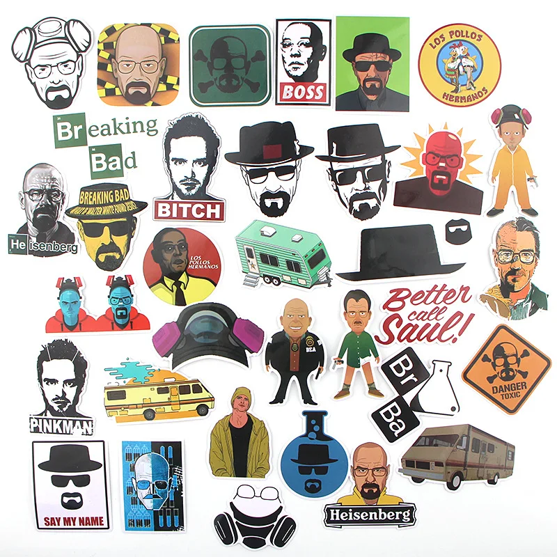 

34pcs Breaking Bad Waterproof PVC Children Stickers Skateboard Guitar Suitcase Freezer Graffiti Sticker Kids Classic Toy