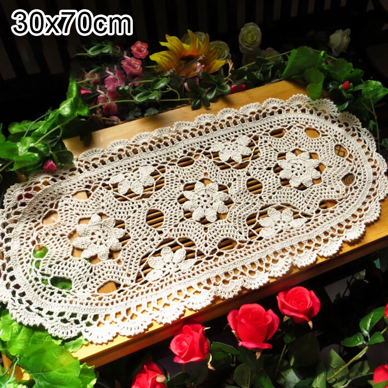 Американский Сельский Винтаж кружево крючком скатерть бежевый 30*70 см Овальный