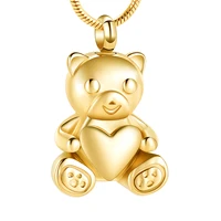 bear cremation pendant hold pet ashes keepsake memorial urn stainless steel necklace jewelry for children