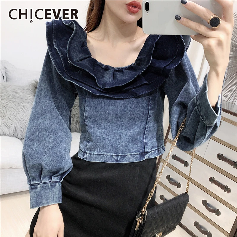 CHICEVER Лоскутная популярная цветная рубашка с рюшами для женщин гофрированный