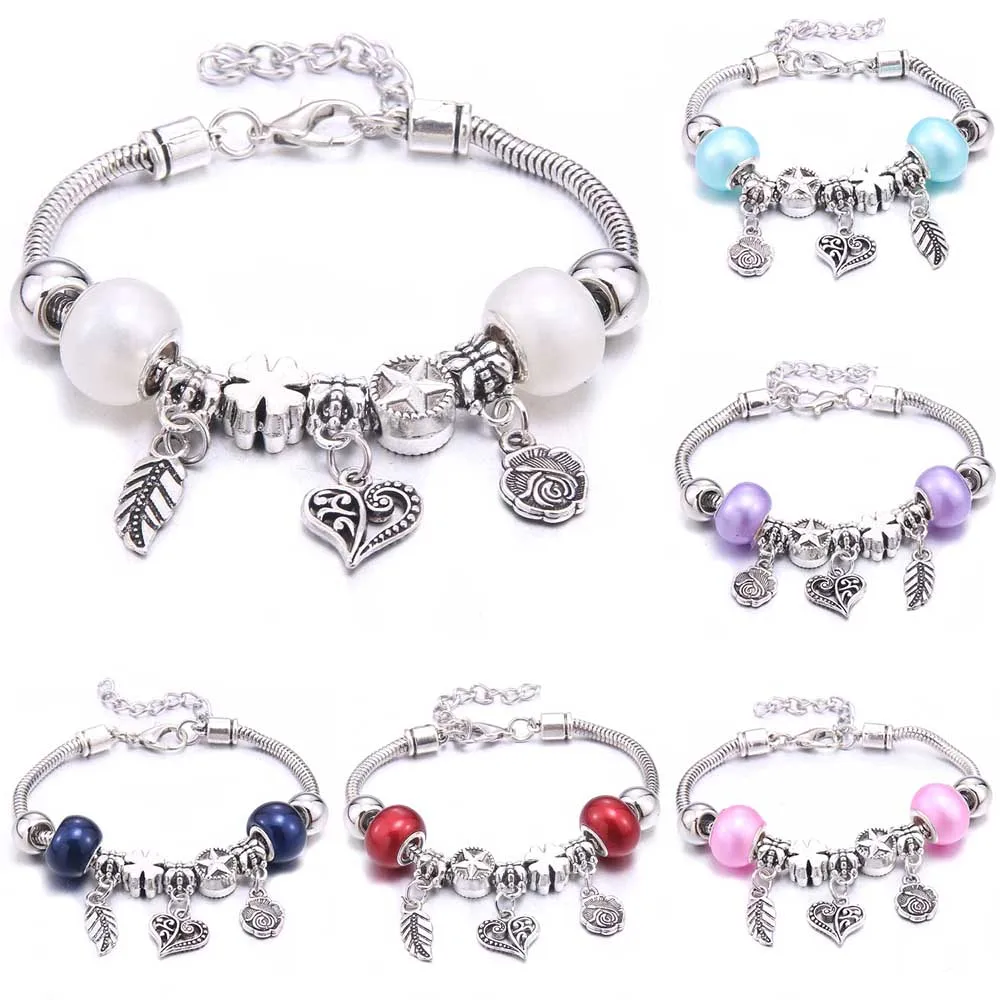 

Charm Bracelet & Bangles 6-color Rose frower leaf glass beads Brand Bracelets For Women Fashion Jewelry Girl Friendship Gift