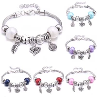 charm bracelet bangles 6 color rose frower leaf glass beads brand bracelets for women fashion jewelry girl friendship gift