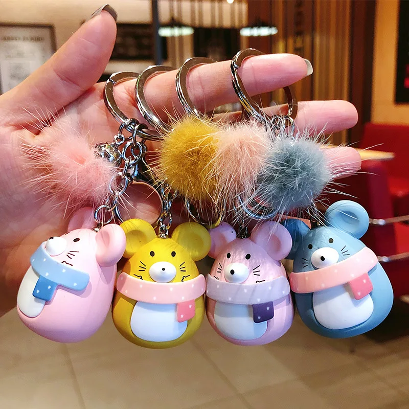 Новинка милая цепочка для ключей с крысами Женская мультяшная мышка меховой