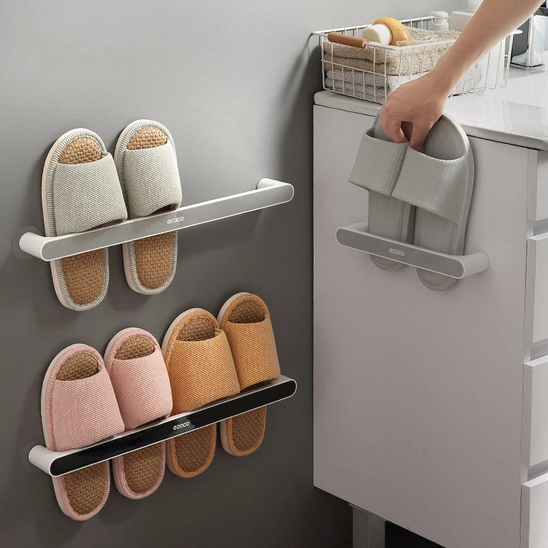 

Bathroom Slippers Rack Hole-free Creative Rack for Wall-mounted Toilets Shoe Storage Rack Behind The Door Kitchen Towel