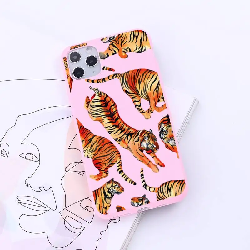 

Tiger leopard horror animal Phone Case Candy Color for iPhone 6 7 8 11 12 s mini pro X XS XR MAX Plus