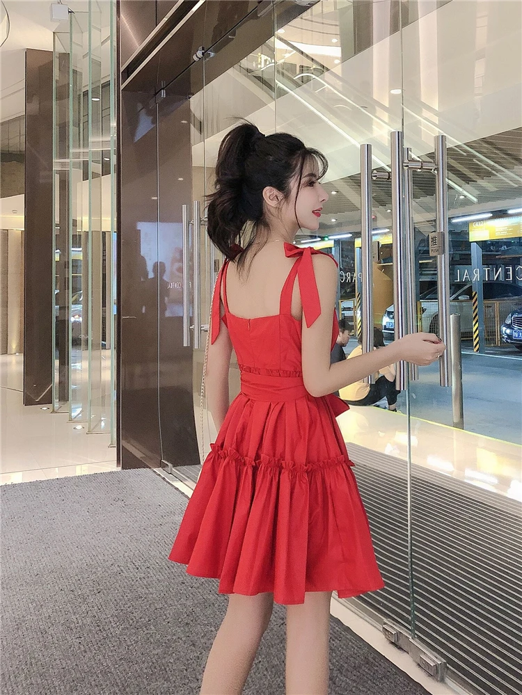 Сексуальное платье новое летнее милое с бантом и тонкой талией юбка принцессы на