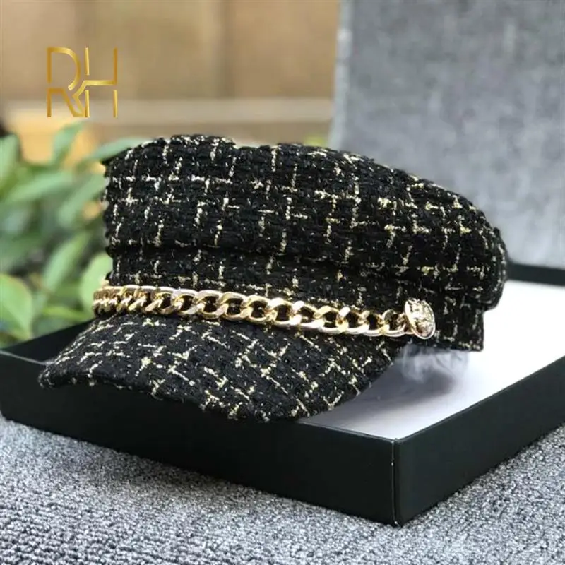 Женская твидовая Кепка в стиле милитари элегантная плотная восьмиугольная шляпа