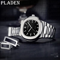 pladen fashion watches for men silver full stainless steel quartz timepiece business luminous dive sport clock montre homme 2021