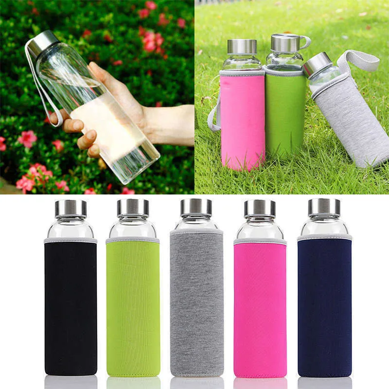 Уличная портативная Изолированная стеклянная бутылка для воды 550 мл сока чая