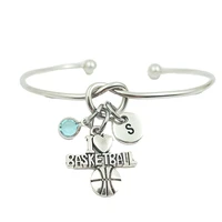i love basketball creative initial letter monogram birthstone adjustable bracelet fashion jewelry women gift pendant