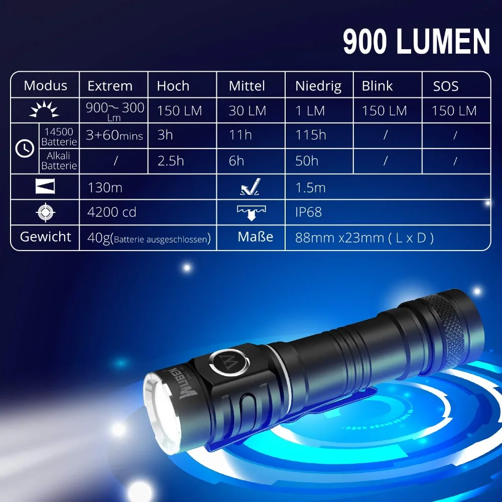 WUBEN E05 светодиодный светильник-вспышка EDC Мини-светильник 900 люмен USB Перезаряжаемый водонепроницаемый мини-фонарь с батареей в комплекте Магнитный свет