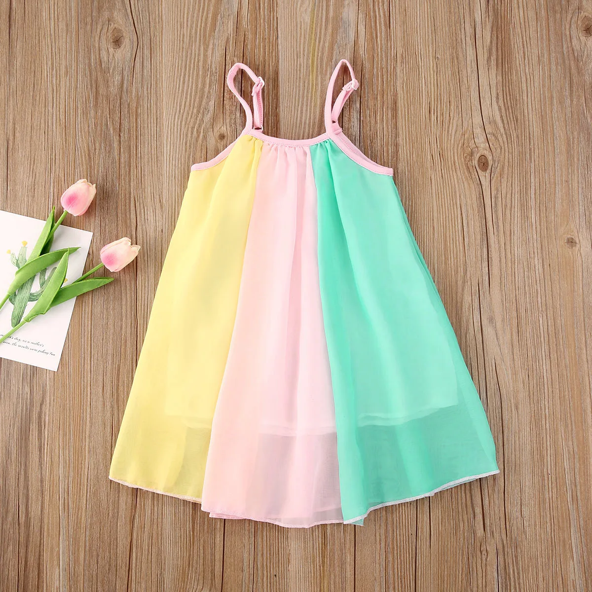 2020 Радужное платье на бретелях милое Хлопковое для маленьких девочек детское