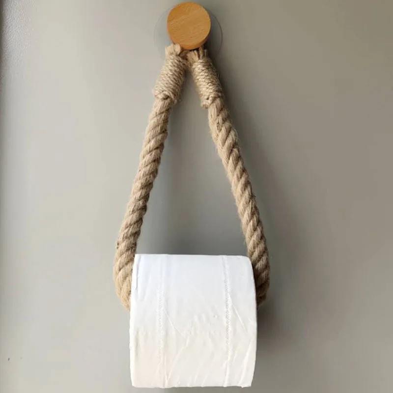 

Retro Paper Towel Rack Cotton Rope Hemp Rope Creative Wall Hanging Towel Hanging Rope Sucker Wall Hanging Movable