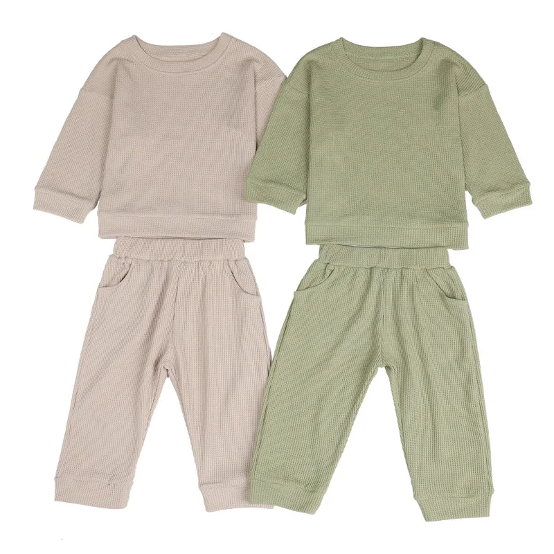 

Спортивный костюм для новорожденных, с длинным рукавом и вафельным принтом