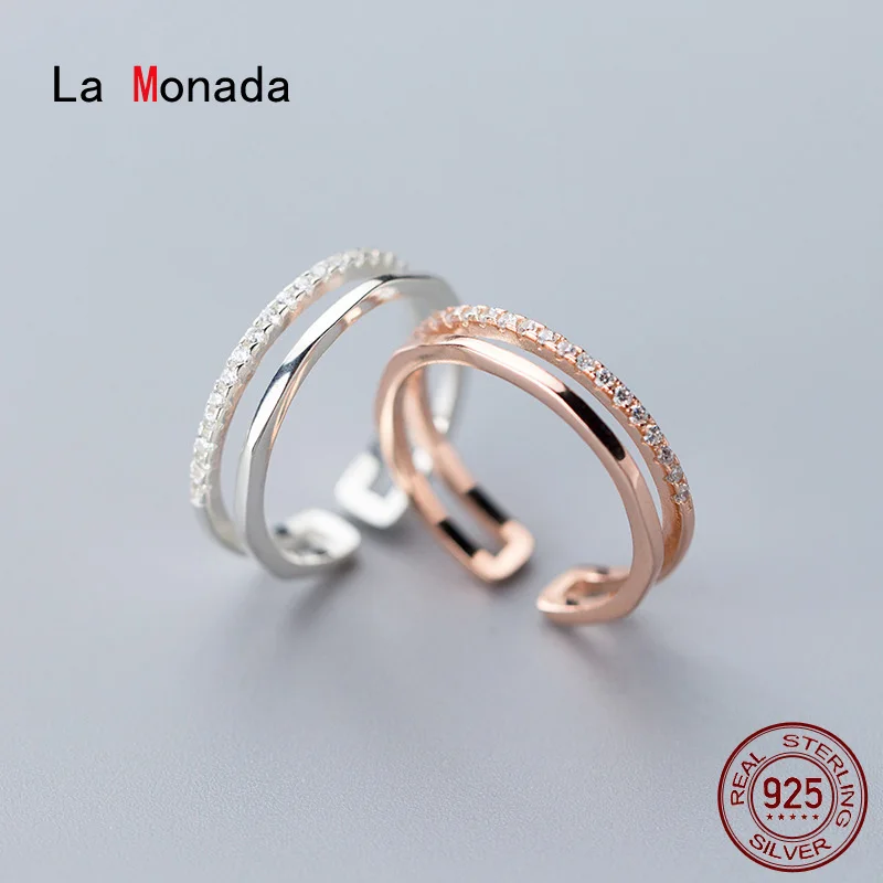 La Monada 50-57mm Double Layer 925 Sterling Silver Rings For Women Beautiful Wedding Women Ring Adjustable Fine In Jewerly Open