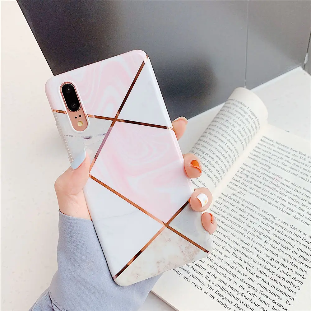 Силиконовый чехол с геометрическим мрамором для huawei P30 Pro P20 Lite, чехол для телефона huawei mate 20 30 Lite P20 Pro, чехол - Цвет: Light Pink