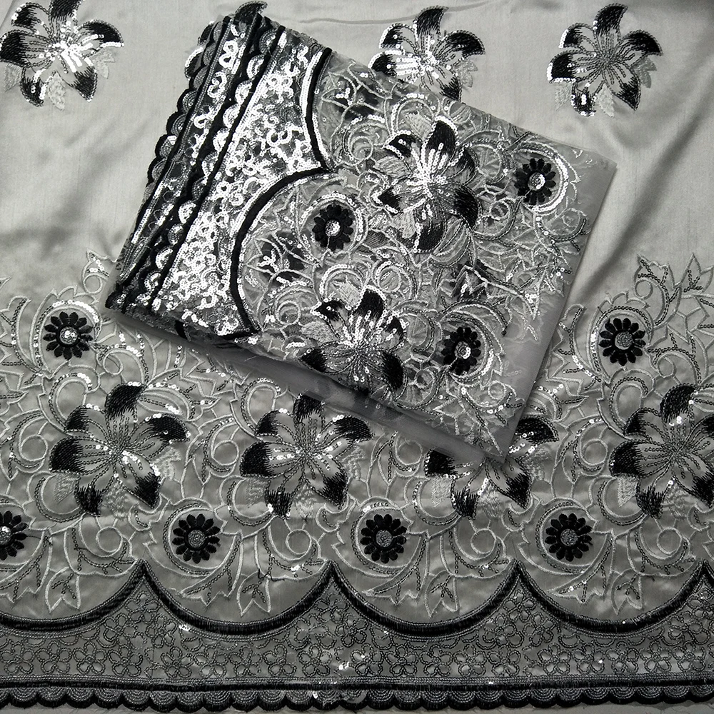 Высококачественная Белая и черная кружевная ткань George Африканский шелк сырец с