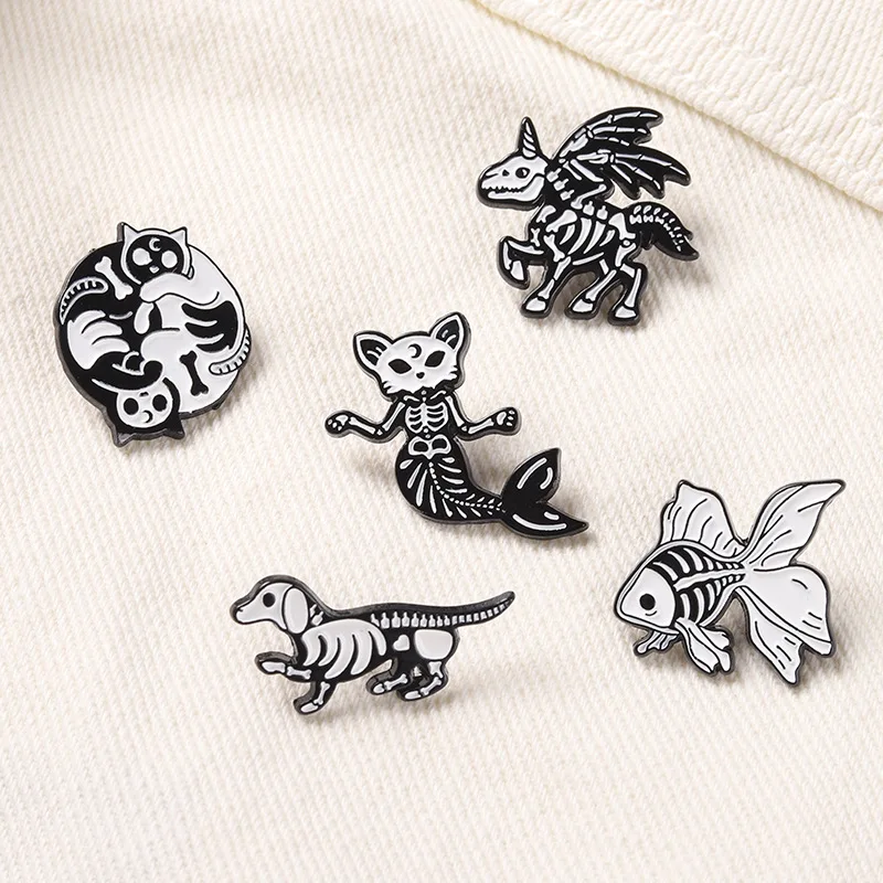 

Skull Goldfish Brooch Gothic Animal Brooch Puppy Skull Brooch Skull Mermaid Cat Brooch Enamel Pins Yin And Yang Cat Brooch