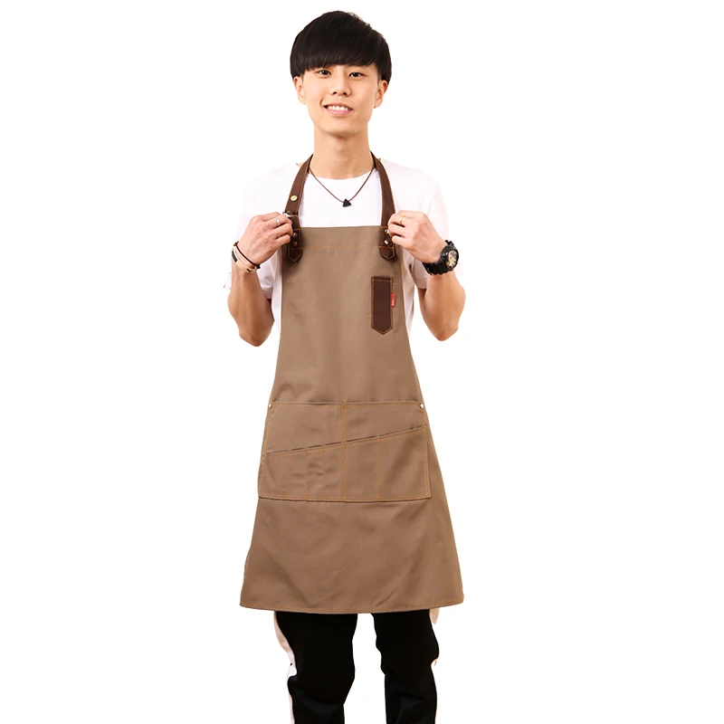 

Senyue BBQ Cotton Canvas Apron Bib Leather Straps Chef Kitchen Apron for Women Men Pockets barber cook Restaurant Waitress Logo