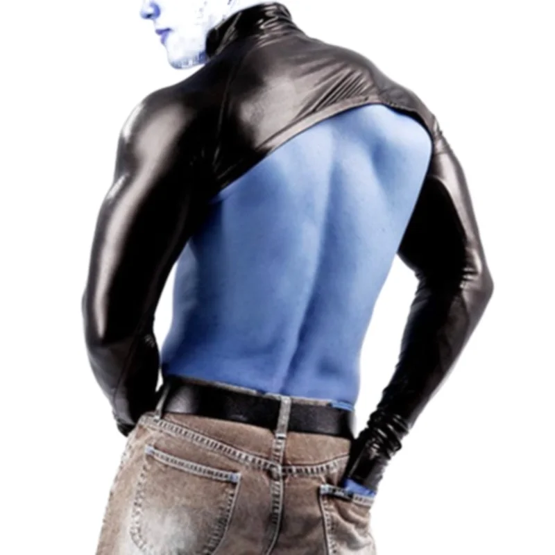Кроп-топ мужской кожаный компрессионный пикантный дышащий жилет с высоким