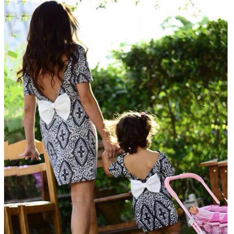 

Летнее платье для мамы и дочки, с коротким рукавом, с бантом, 2021