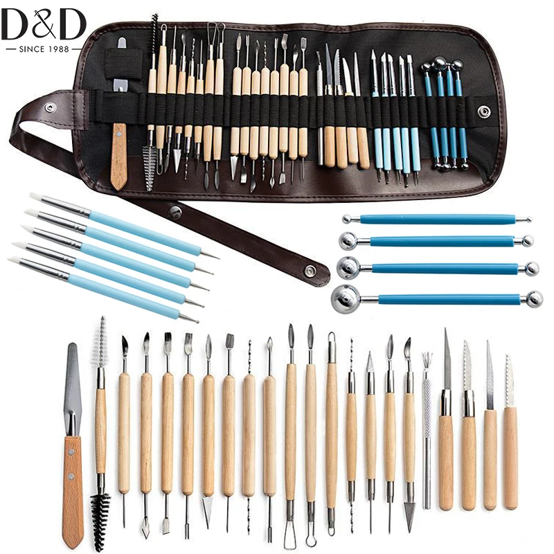 Pottery Clay Sculpting Tools Set 24/27/32pcs Double Sided Ceramic Clay Carving Tool Set with Carrying Case Bag Pottery Modeling