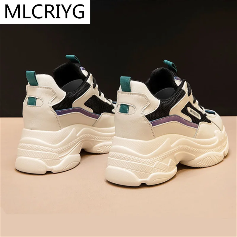 

Spring Women Shoes 2021 New Women Vulcanize Shoes Fashion Platform Mesh Breathable Casual Sneakers Increase White Dad Shoes