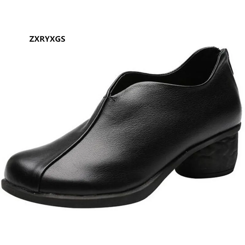 Hot Promotional Women Genuine Leather Shoes 2022 New Spring Single Elegant Comfortable High Heels Casual Trend Black | Обувь