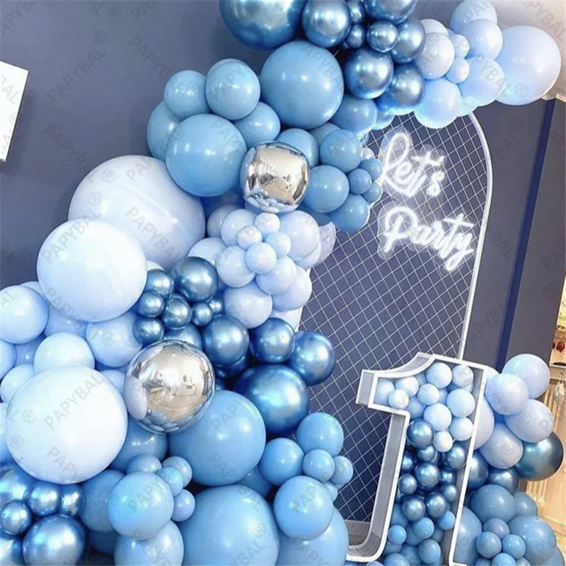 Kit de arco de guirnalda de Globos, 162 piezas, Macaron, azul, cromado, plata, l&aacute;tex, suministros para Baby Shower, decoraciones para fiestas de cumplea&ntilde;os y bodas-1