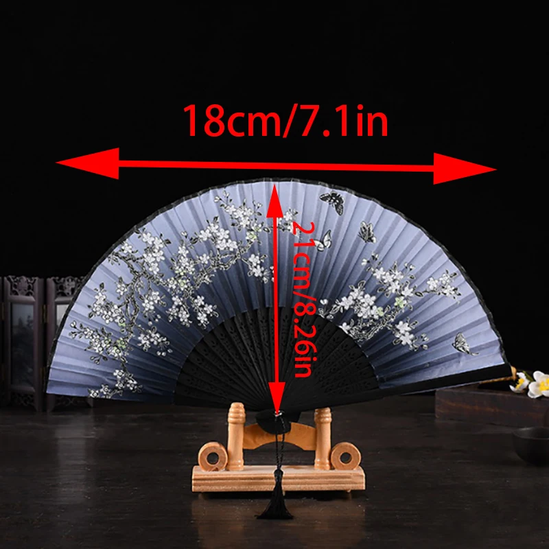 

1PC Retro Chinese Japanese Silk Bamboo Folding Fan Home Decoration Ornaments Floral Painting Hand Held Fans Dance Party