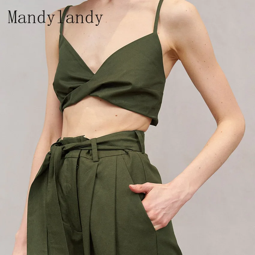 

Mandylandy Women Sexy Strap Crop Top Shirt Lady Elegant Sleeveless Halter V Neck Slim Fit Short T-shirt
