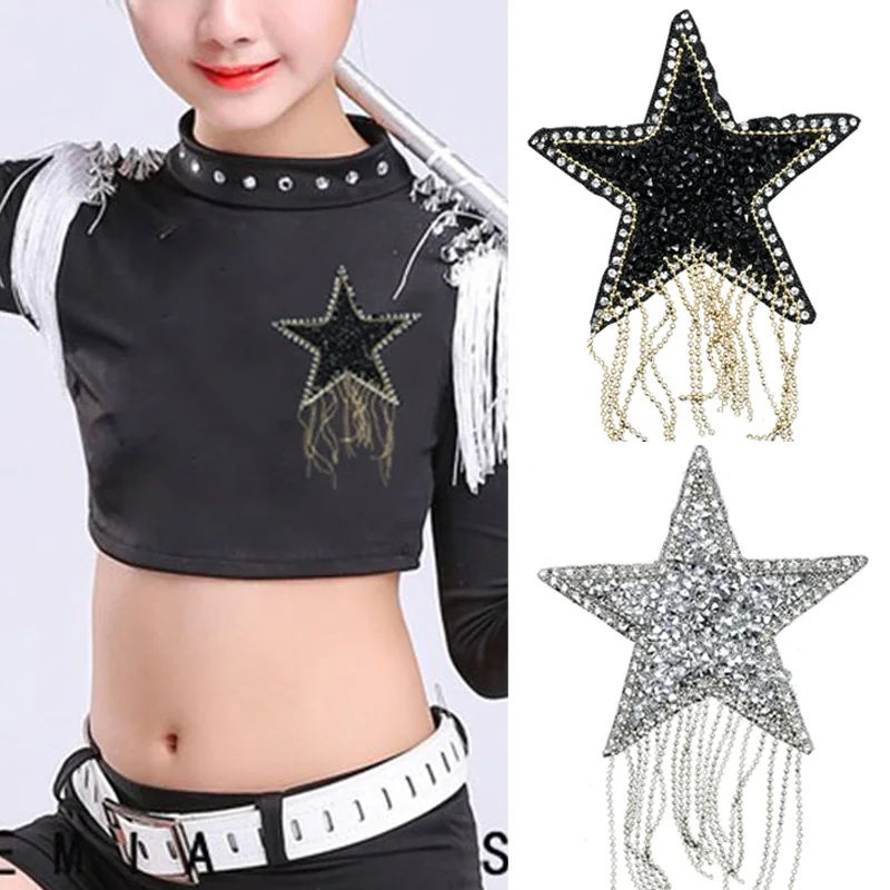 Блестящие нашивки Стразы со звездами и кисточками Аппликации наклейки с