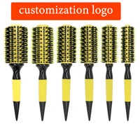 Yellow Ceramic Coating Barrel Ion Hair Brush Boar Bristle Curling Hair Brush 6pcs/set Professional Wooden Round Hair Comb Ceram